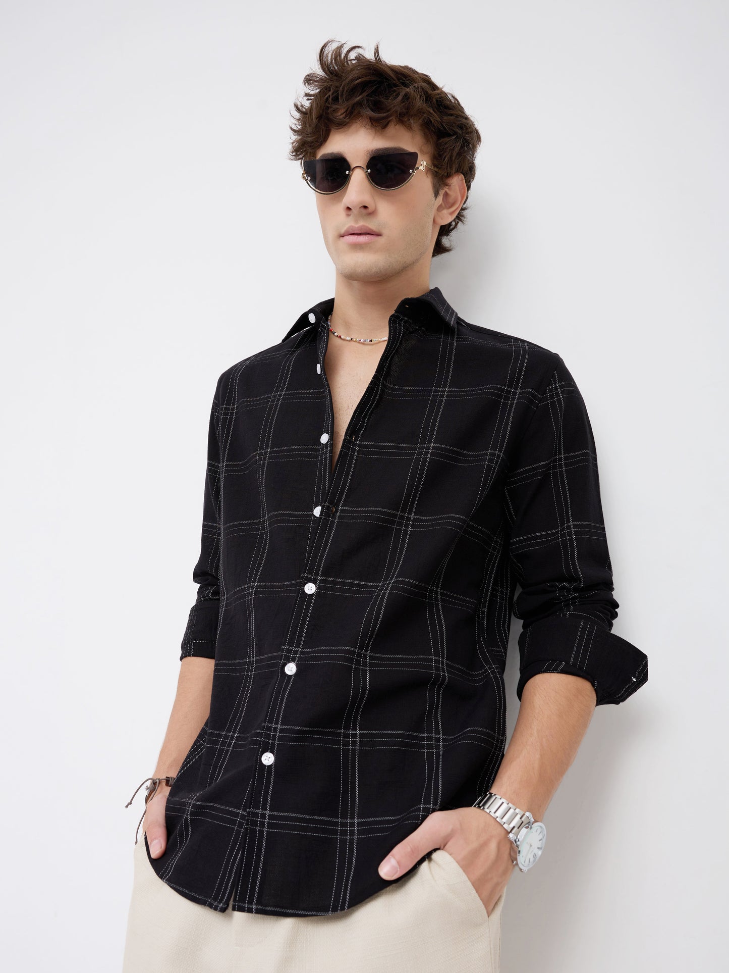 Blackout Contrast Chalkline Checked Shirt