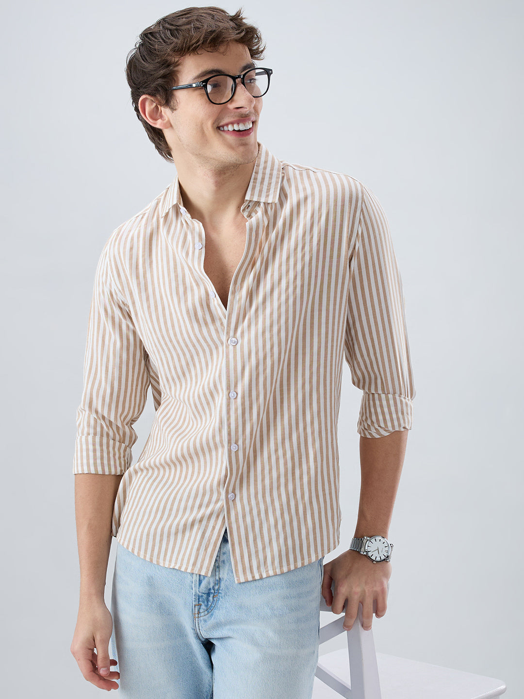 Classic Brown Candy Striped Vacation Shirt