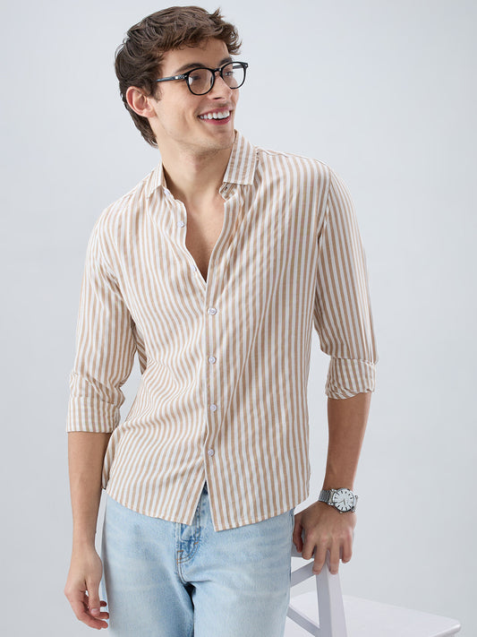 Classic Brown Candy Striped Vacation Shirt