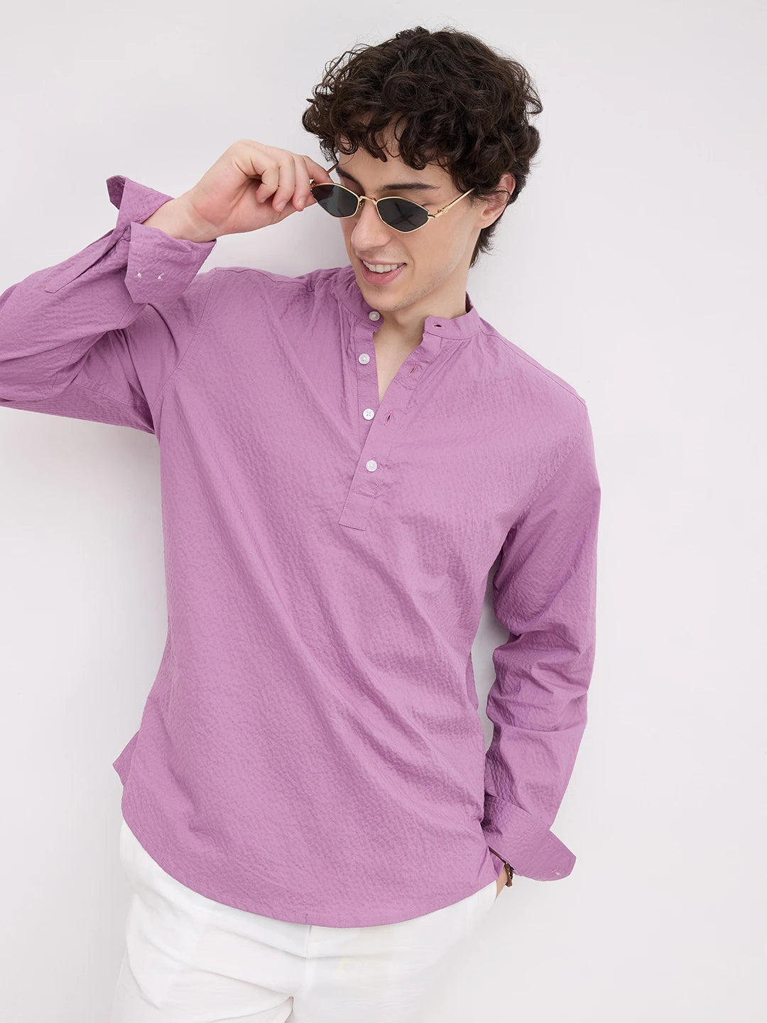 Crushed Fuchsia Pink Textured Kurta