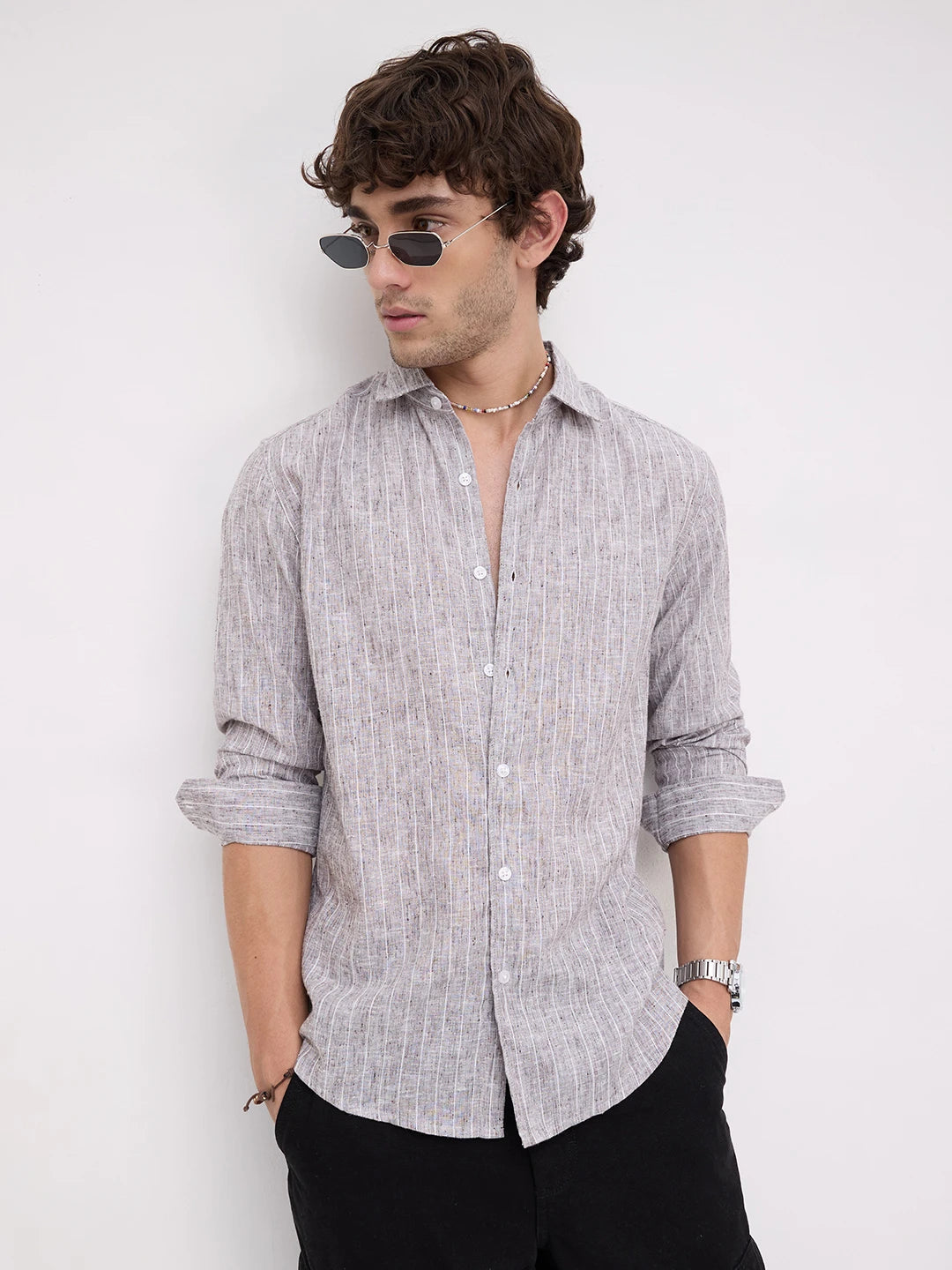 Ash Grey Melange Textured Shirt