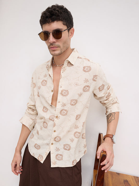 Intricate Soft Beige & Brown Botanical Bloom Shirt