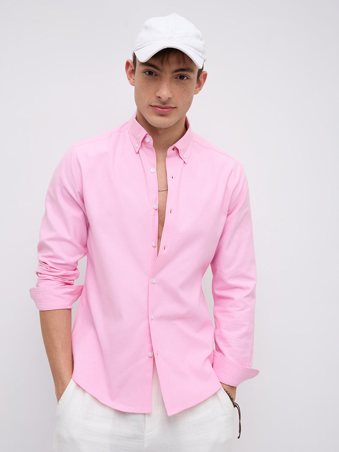 Solid Pink Smooth Finish Oxford Button-Down Collar Shirt