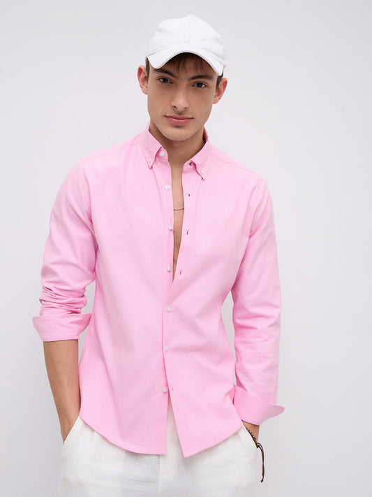 Solid Pink Smooth Finish Oxford Button-Down Collar Shirt