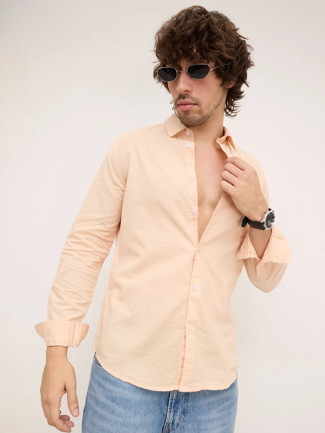 Soft Peachy Beige Slub Textured Shirt