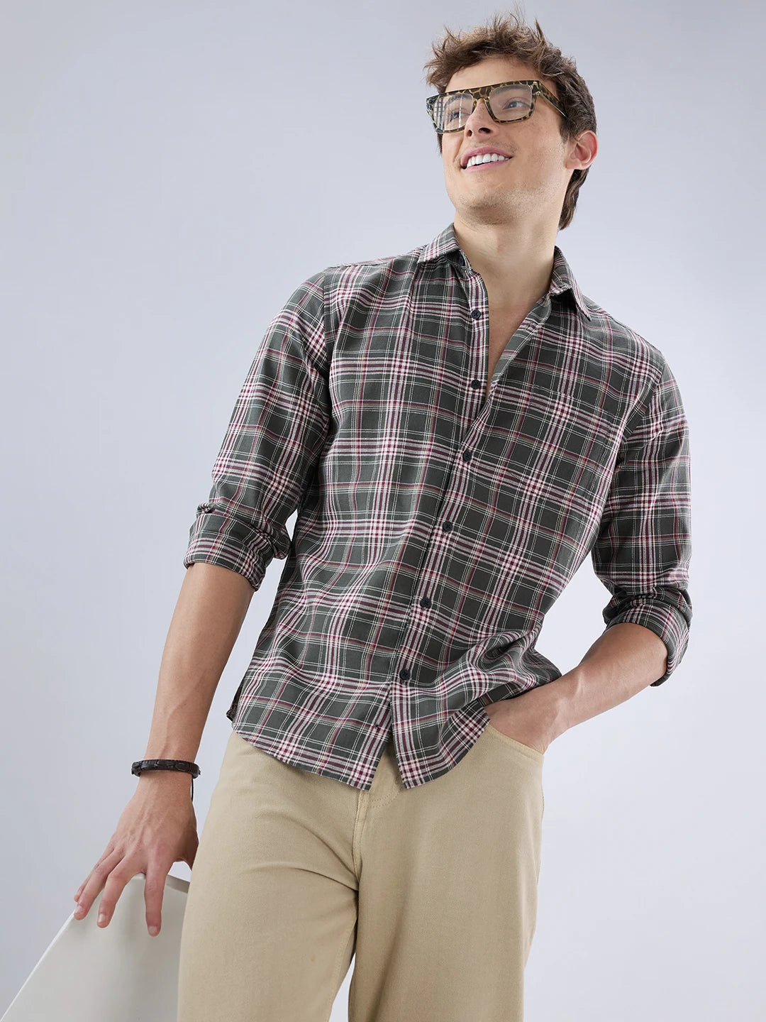 Green & Maroon Tartan Checkered Shirt