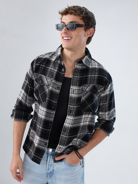 Premium Emerald Black Checks Twin Pocket Flannel Shirt