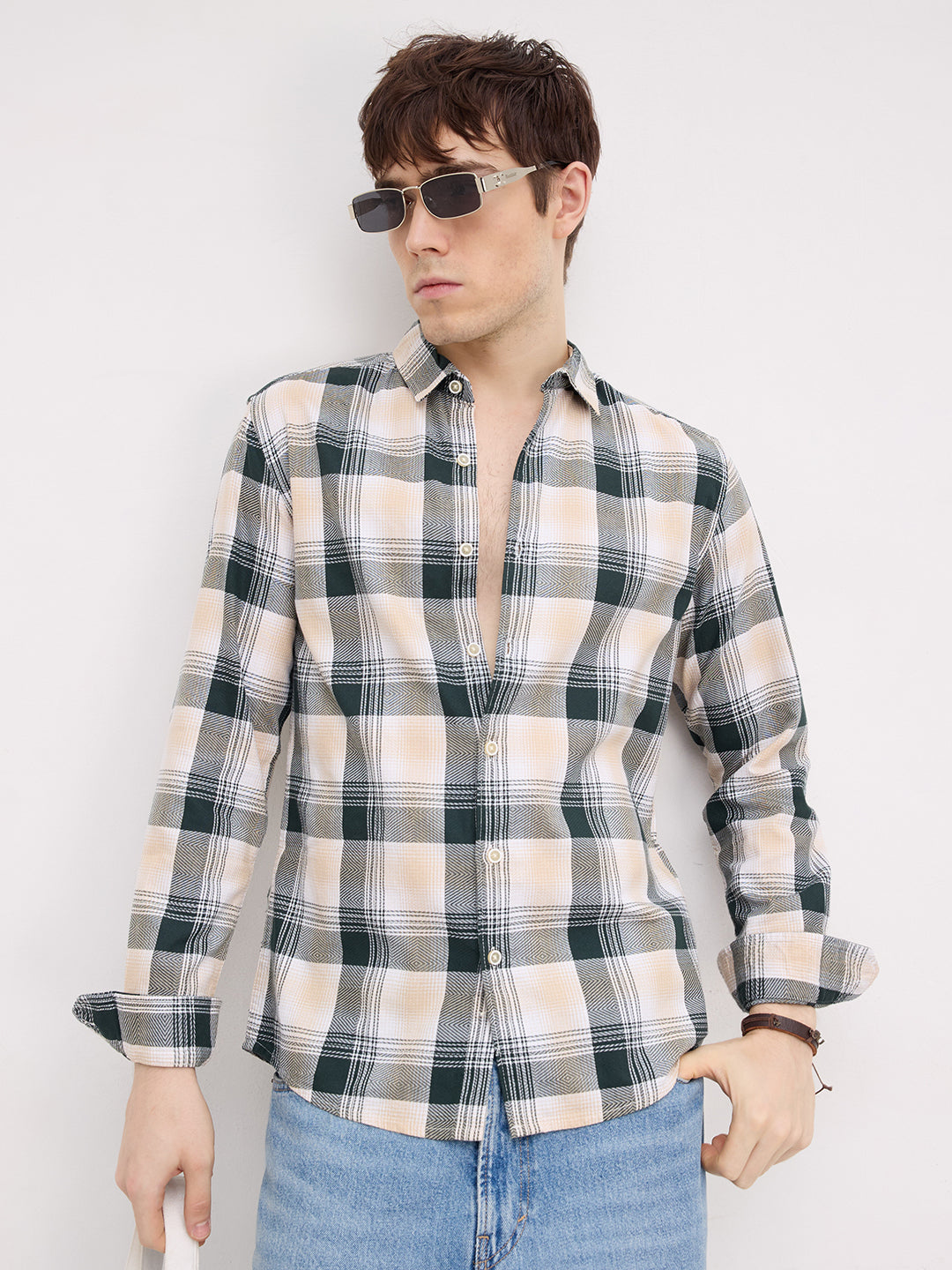 Hunter Green Refined Casual Checks Shirt