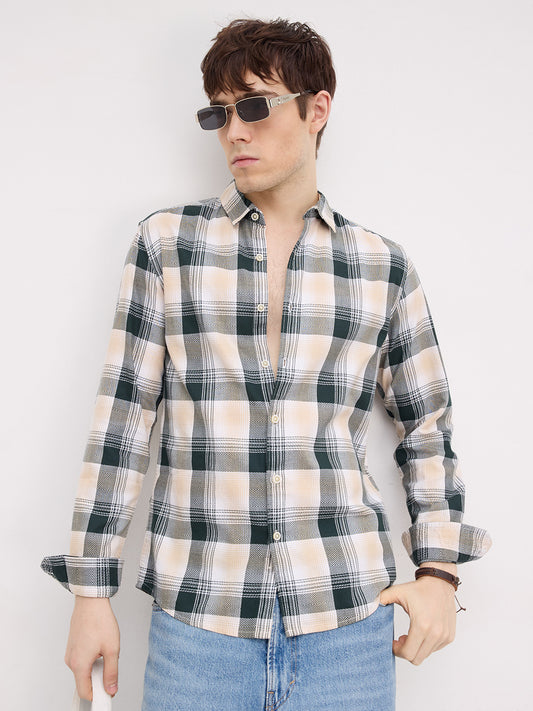 Hunter Green Refined Casual Checks Shirt