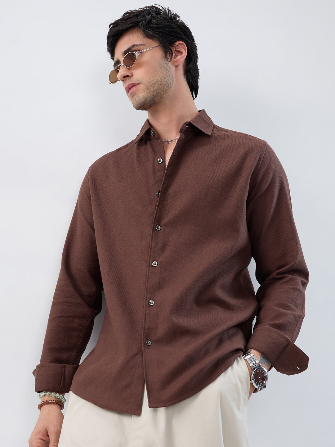 Hickory Brown Subtle Jacquard Everyday Shirt