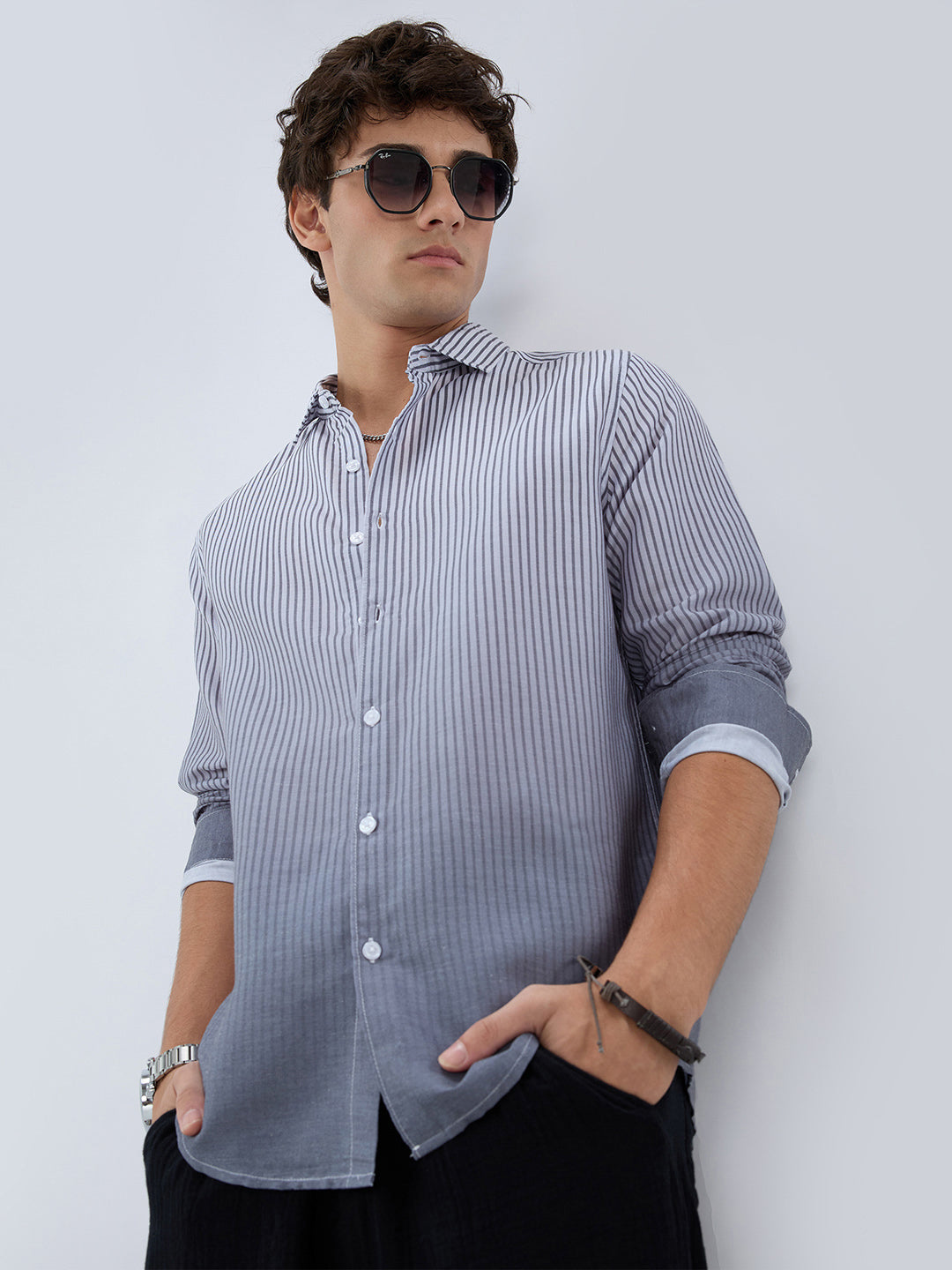 Muted Grey Pinstripe Ombre Shirt