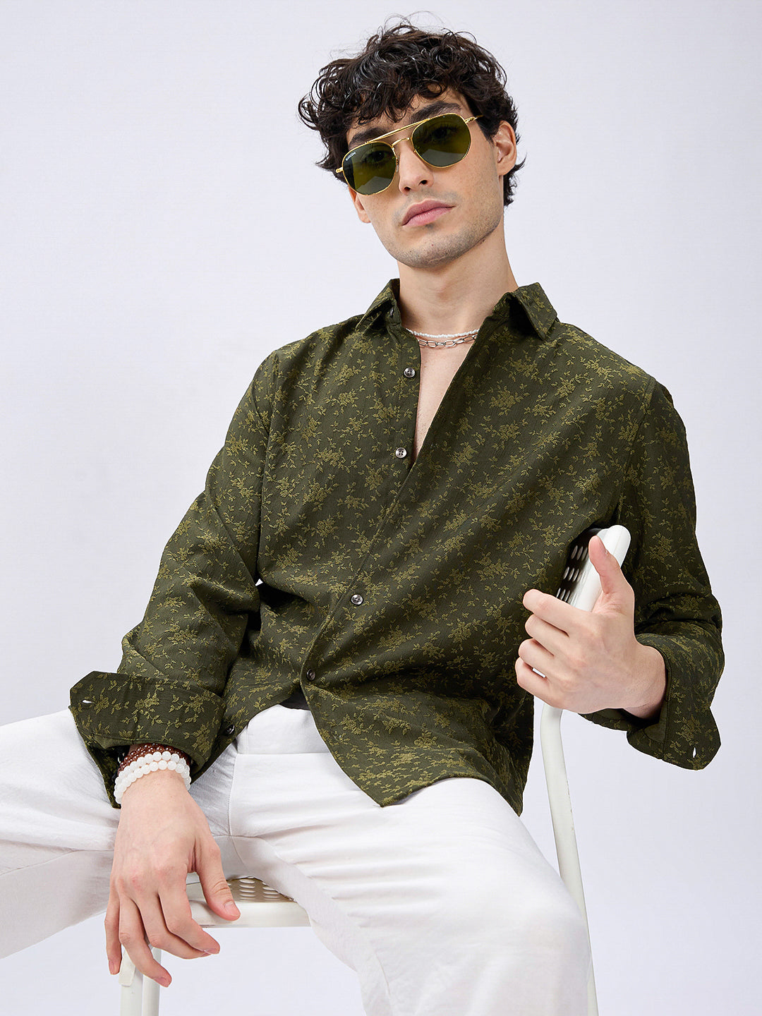 Twilight Green Botanic Veil Embossed Shirt