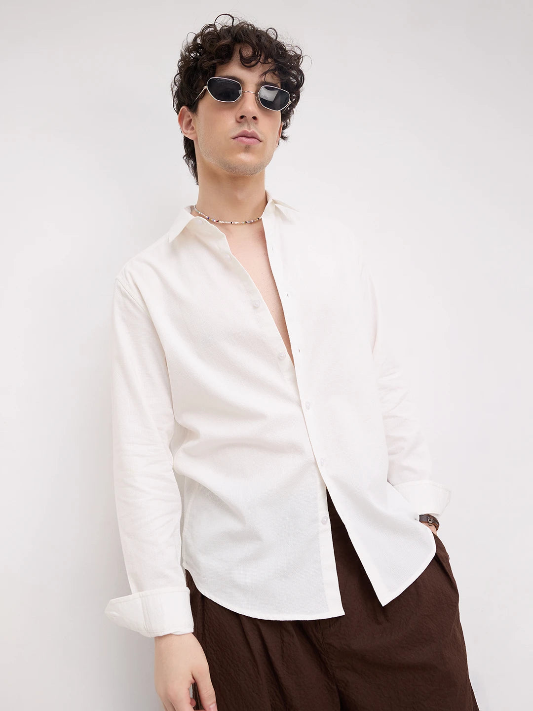 Luxe White Basket Weave Shirt