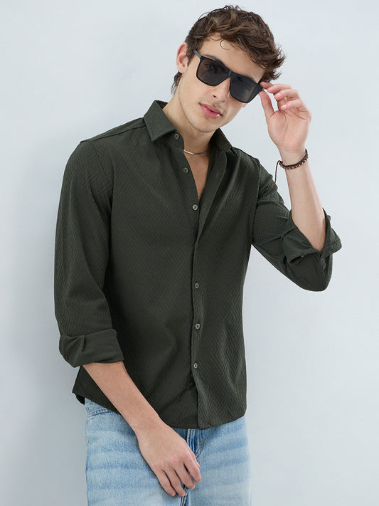 Forest Green Interlock Maze Weave Knitted Shirt