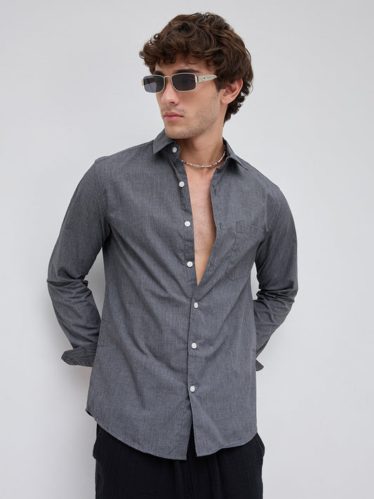 The Slate Grey Micro-Texture Essential Shirt