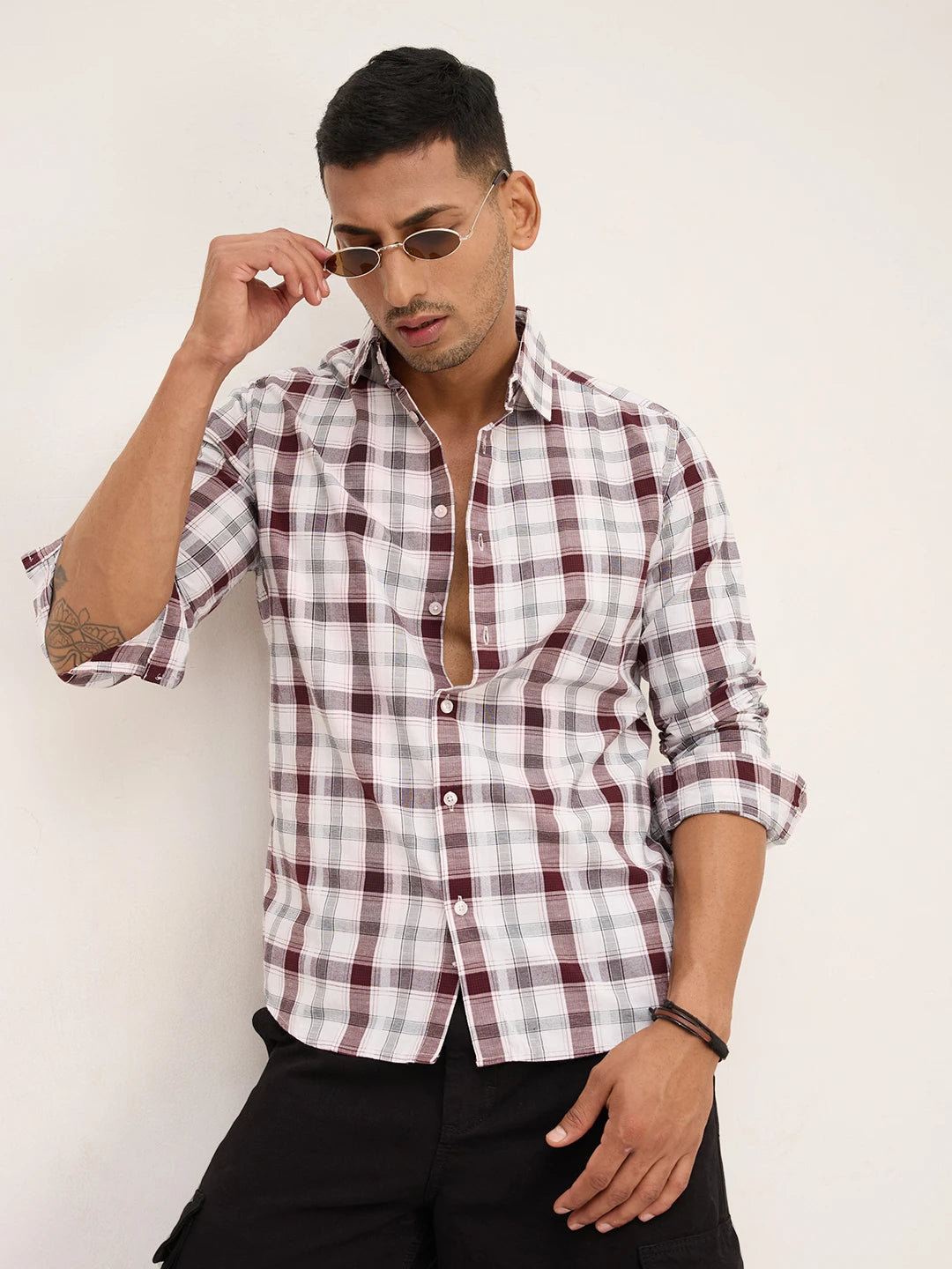 Classic Maroon & White Plaid Checks Shirt