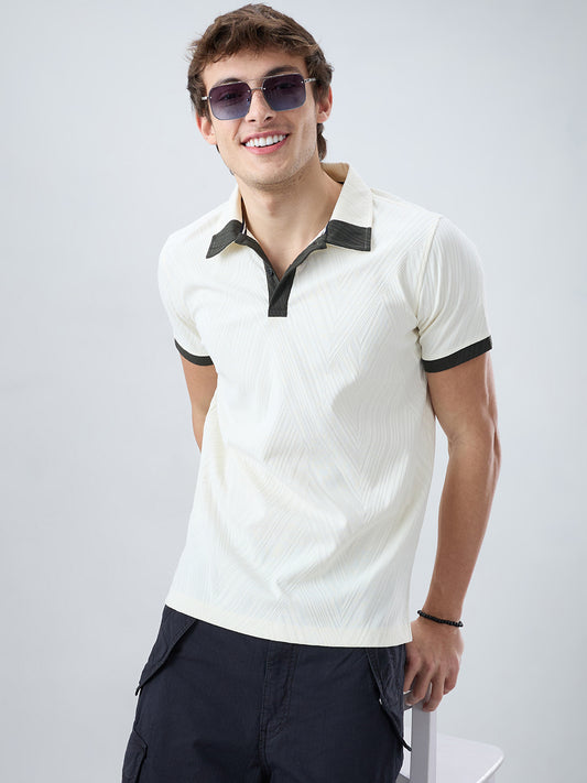 Off-White Contrast Polo Neck T-shirt