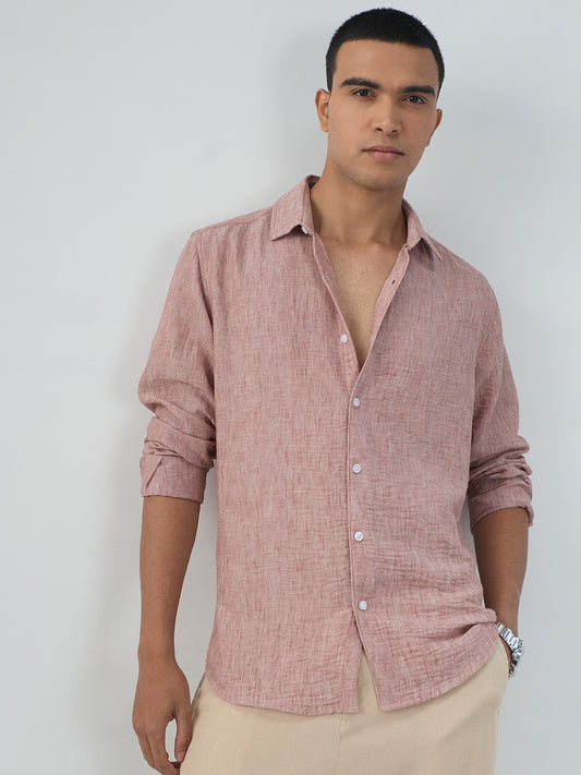 Heathered Taupe Fine-Weave Crinkled Shirt