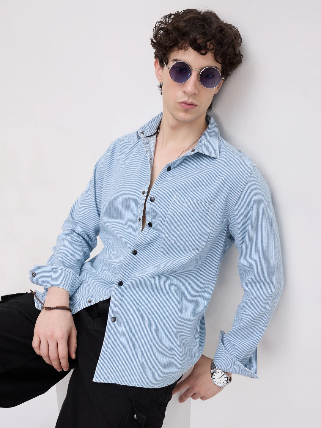 Denim Blue Pencil Stripe Shirt