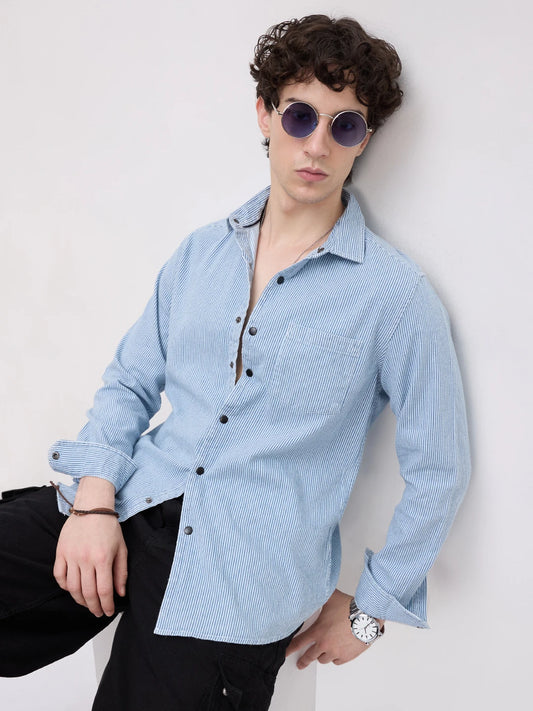Denim Blue Pencil Stripe Shirt
