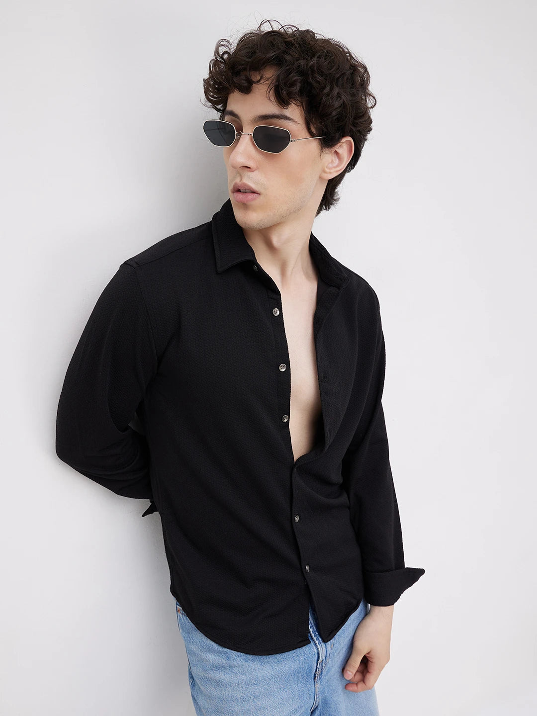Classic Black Textured Shirt