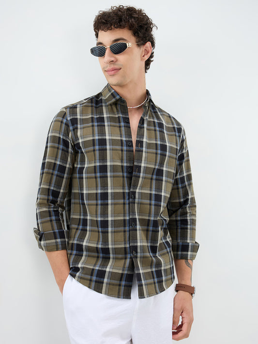 Olive & Black Diamond Loom Checked Shirt