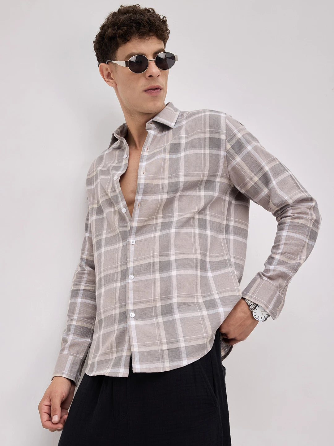 Classic Grey & White Plaid Checks Shirt