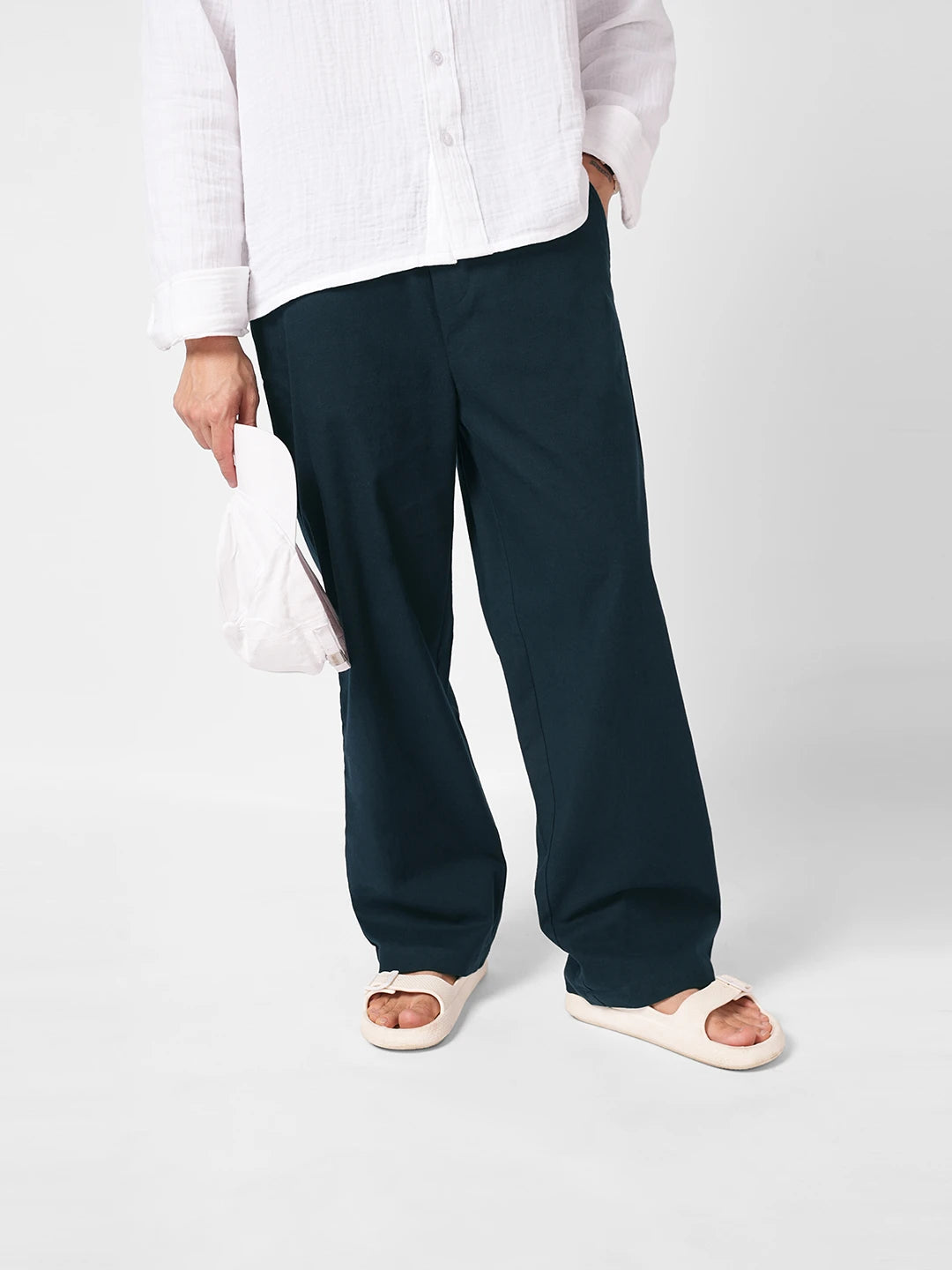 Navy Fine Weave Straight Fit Trousers