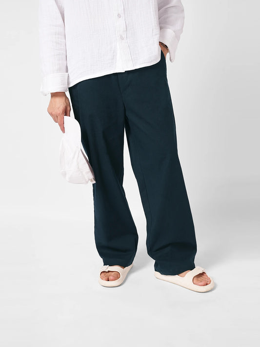 Navy Fine Weave Straight Fit Trousers