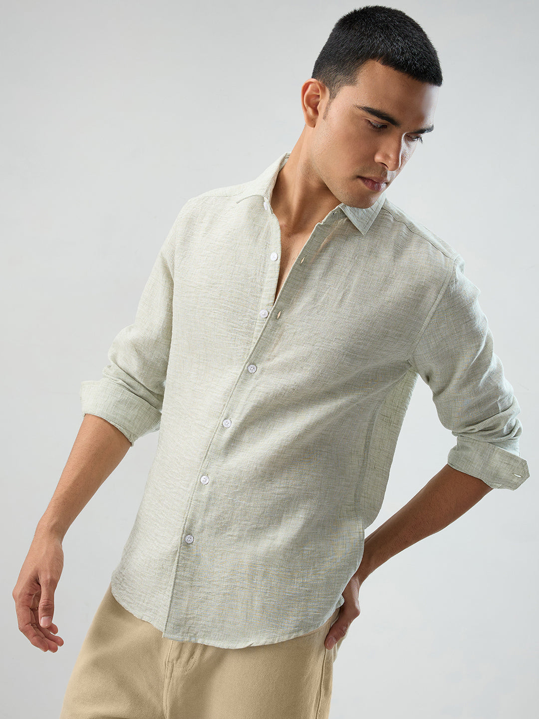 Moss Green Crinkled Textured Shirt
