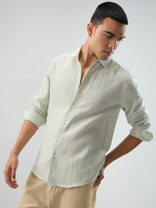 Moss Green Crinkled Textured Shirt