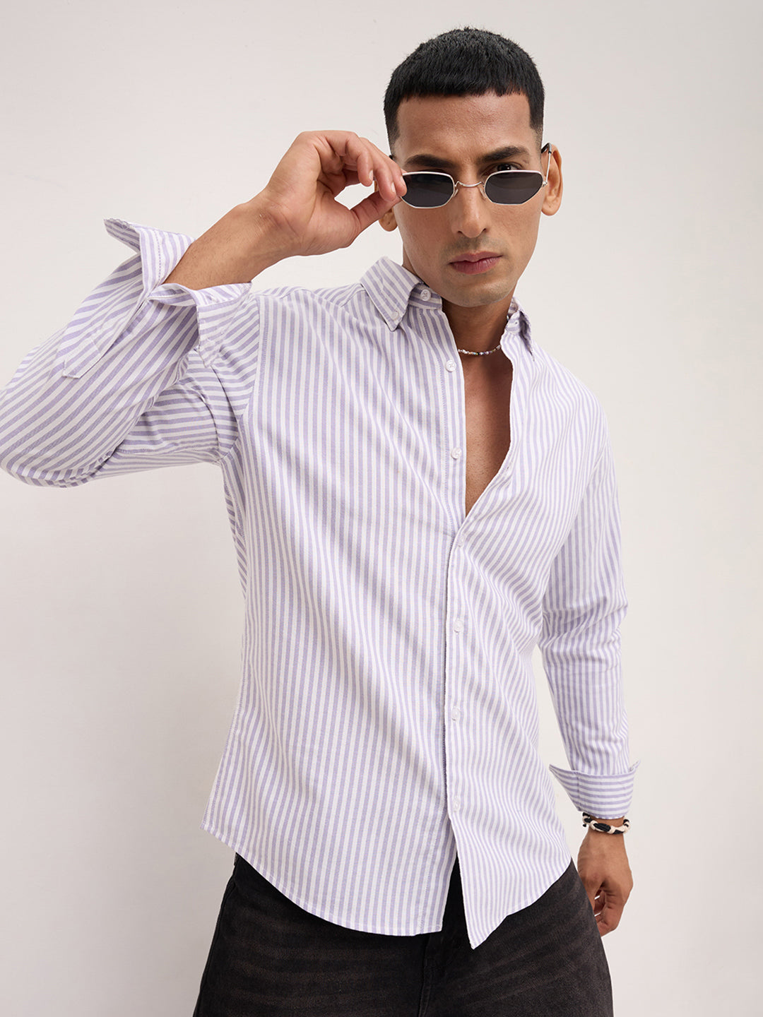 Soft Purple Oxford Candy Striped Button-Down Shirt