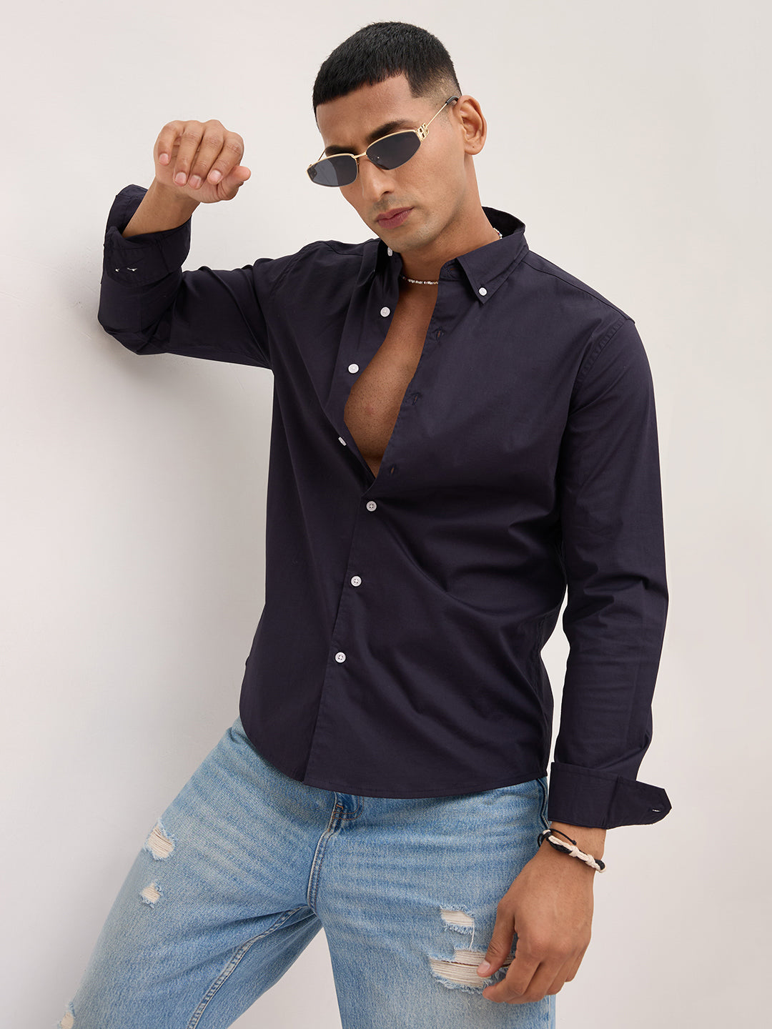 Navy Button-Down Collar Business Shirt