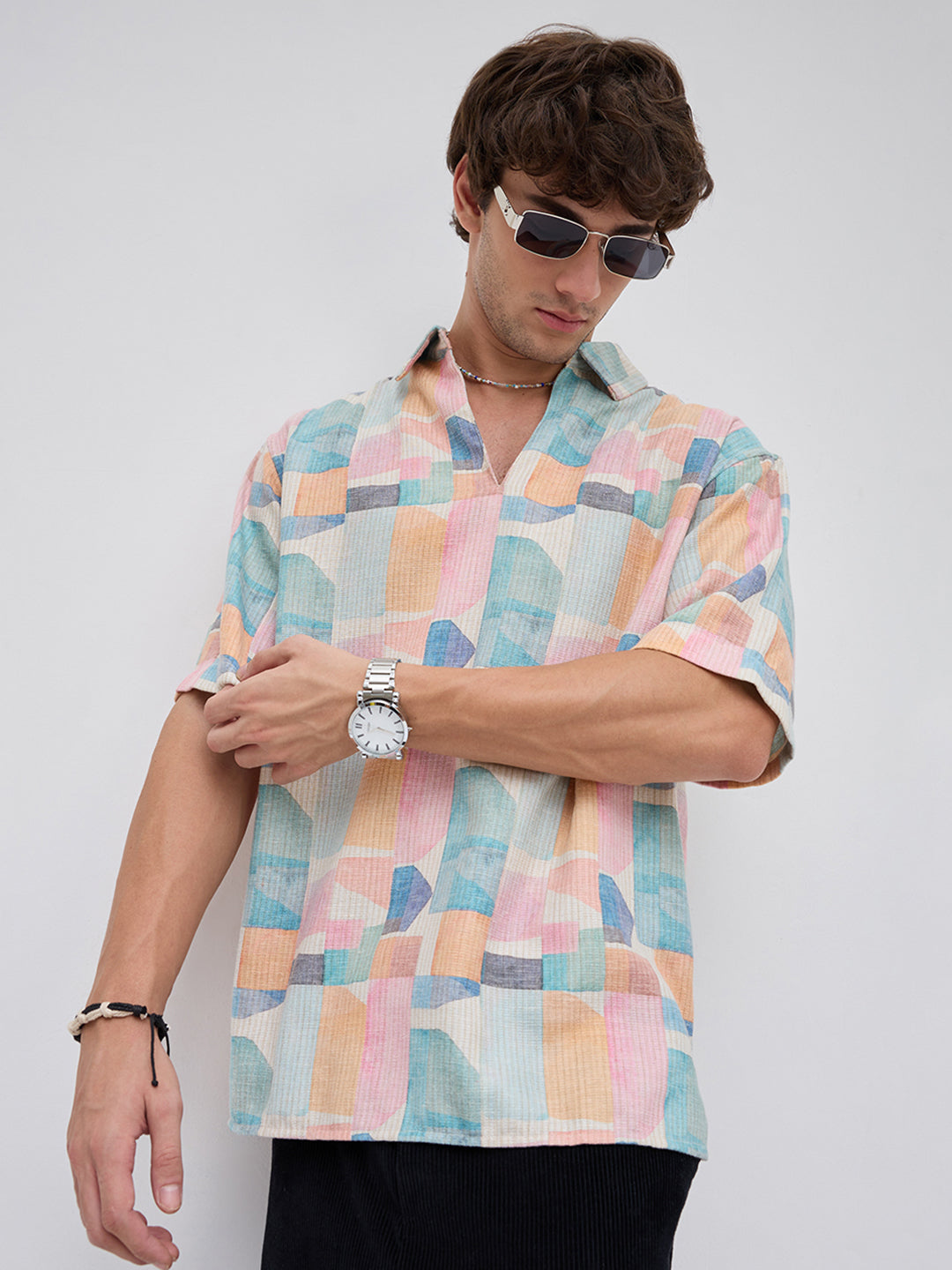 Sorbet Multi Premium Mirage Print Polo Oversized Shirt