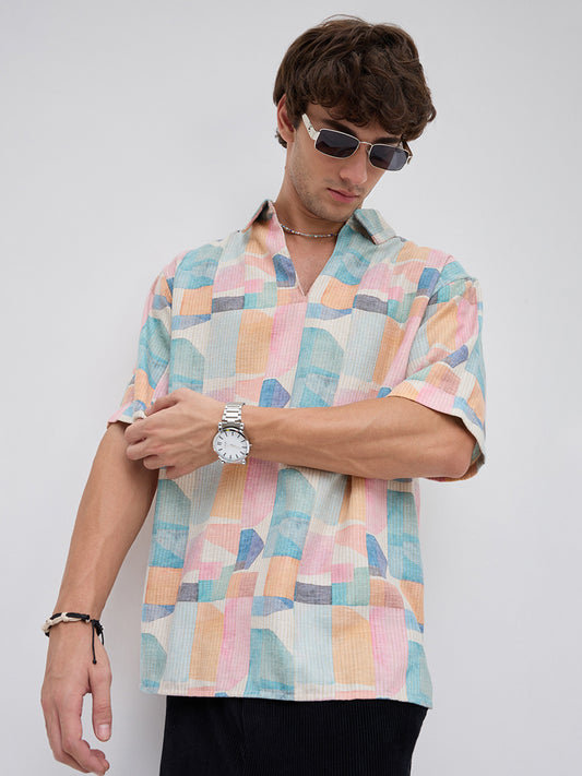 Sorbet Multi Premium Mirage Print Polo Oversized Shirt