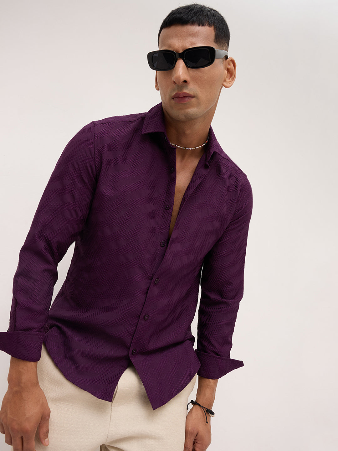 Deep Wine Contour Weave Evening Shirt