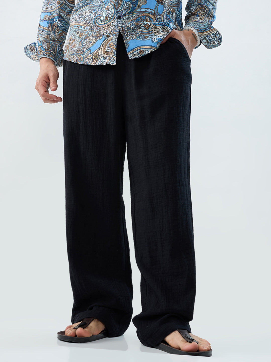 Classic Black Double Cloth Straight-Fit Trousers