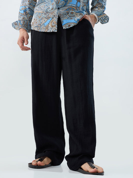 Classic Black Double Cloth Straight-Fit Trousers