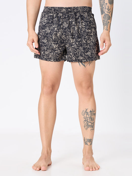 Navy Cosmic Grid & Black Graphic Printed Boxers