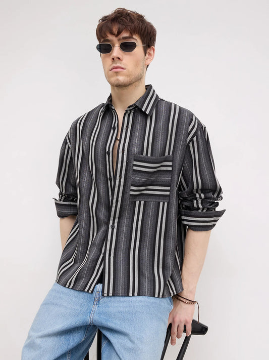 Artisan Monochrome Striped Boxy Fit Crop Shirt