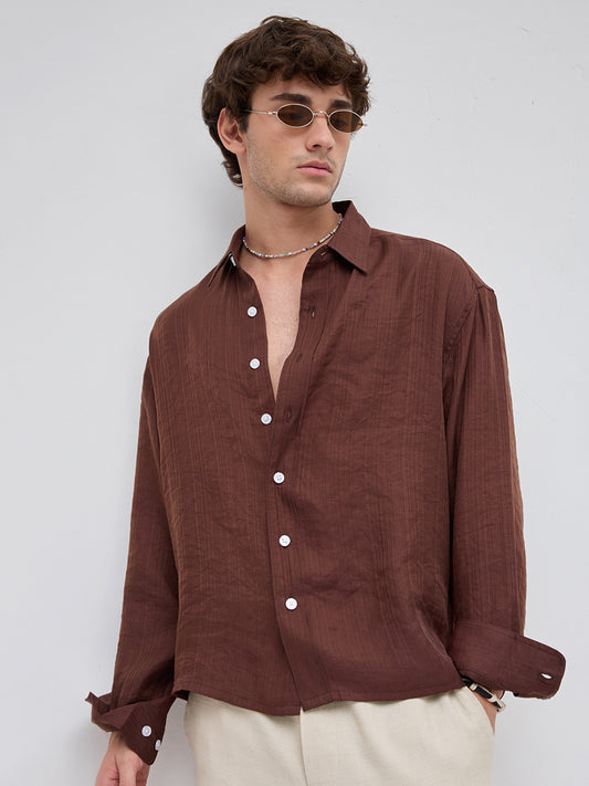 Lustre Bown Striped Boxy Fit Crop Shirt