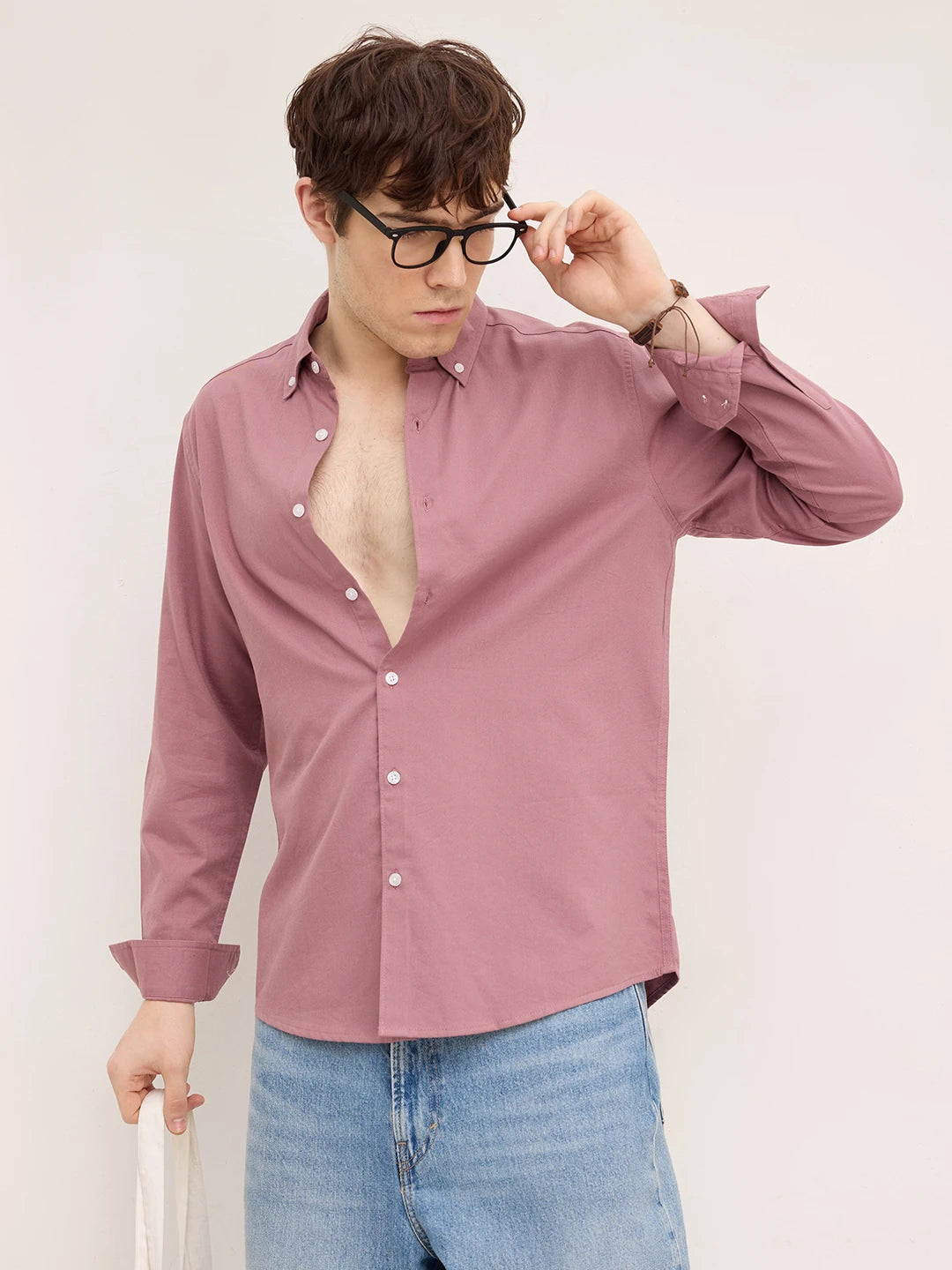 Dusty Rose Pink Linen Blend Button-Down Collar Shirt