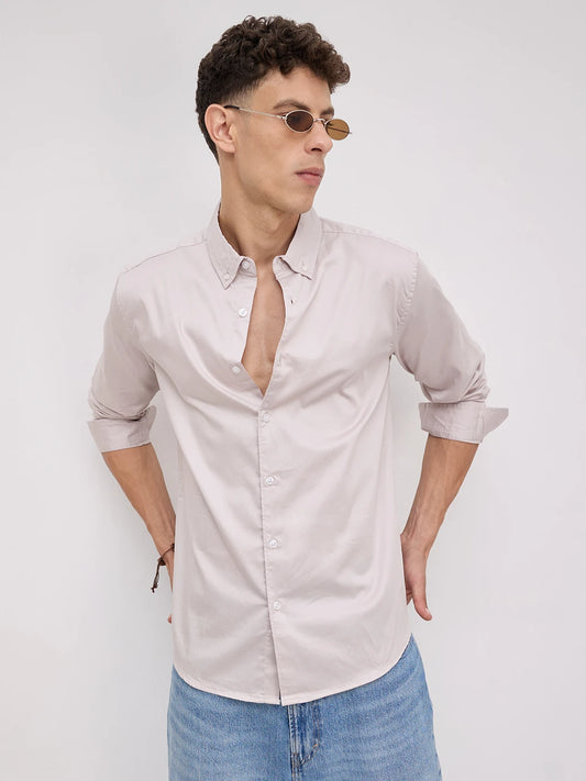 Grey Neutral Edit Satin Button Down Collar Shirt