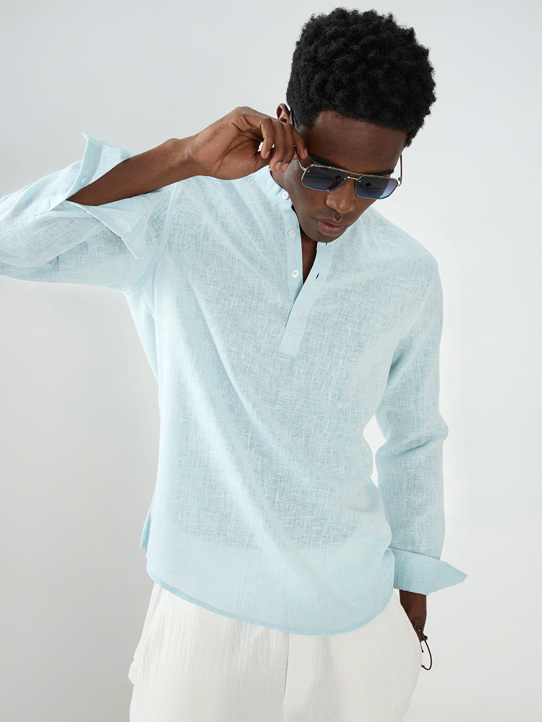 Aqua Mist Slub Textured Vacation Kurta