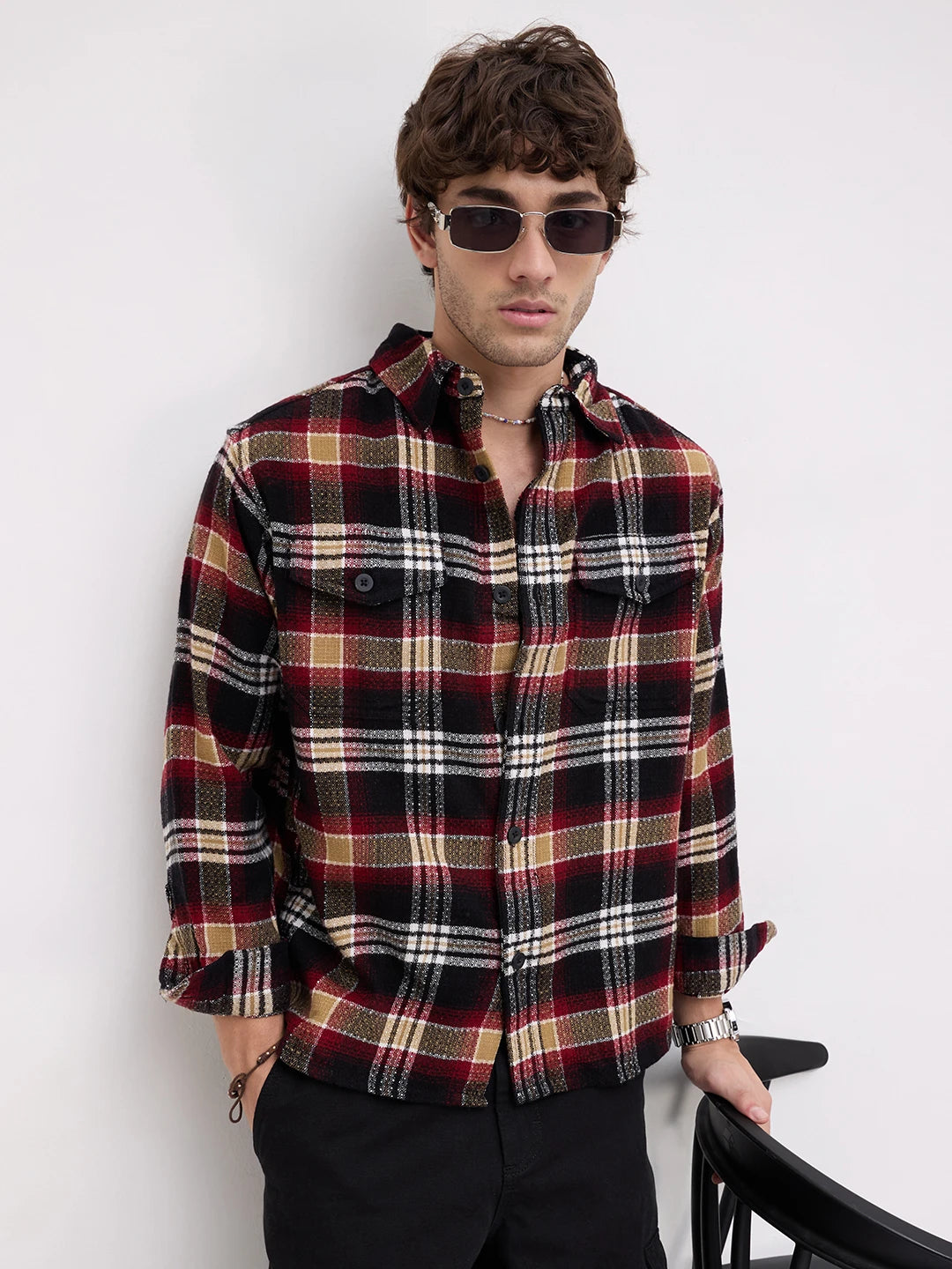 Old-School Red Charm Checks Twin Pocket Flannel Shirt