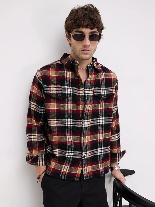 Old-School Red Charm Checks Twin Pocket Flannel Shirt