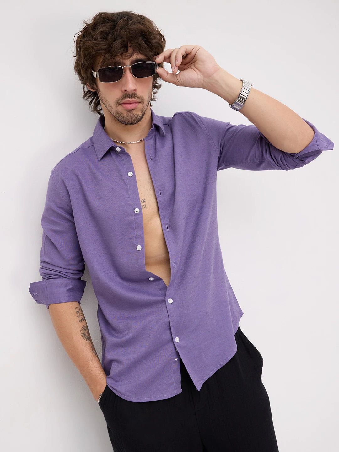 Rich Grape Purple Linen Blend Shirt