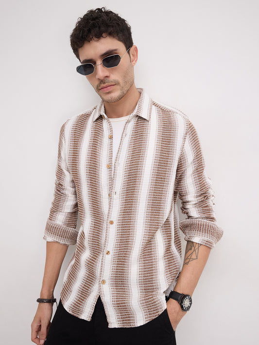 Premium Cotton Brown & White Striped Shirt