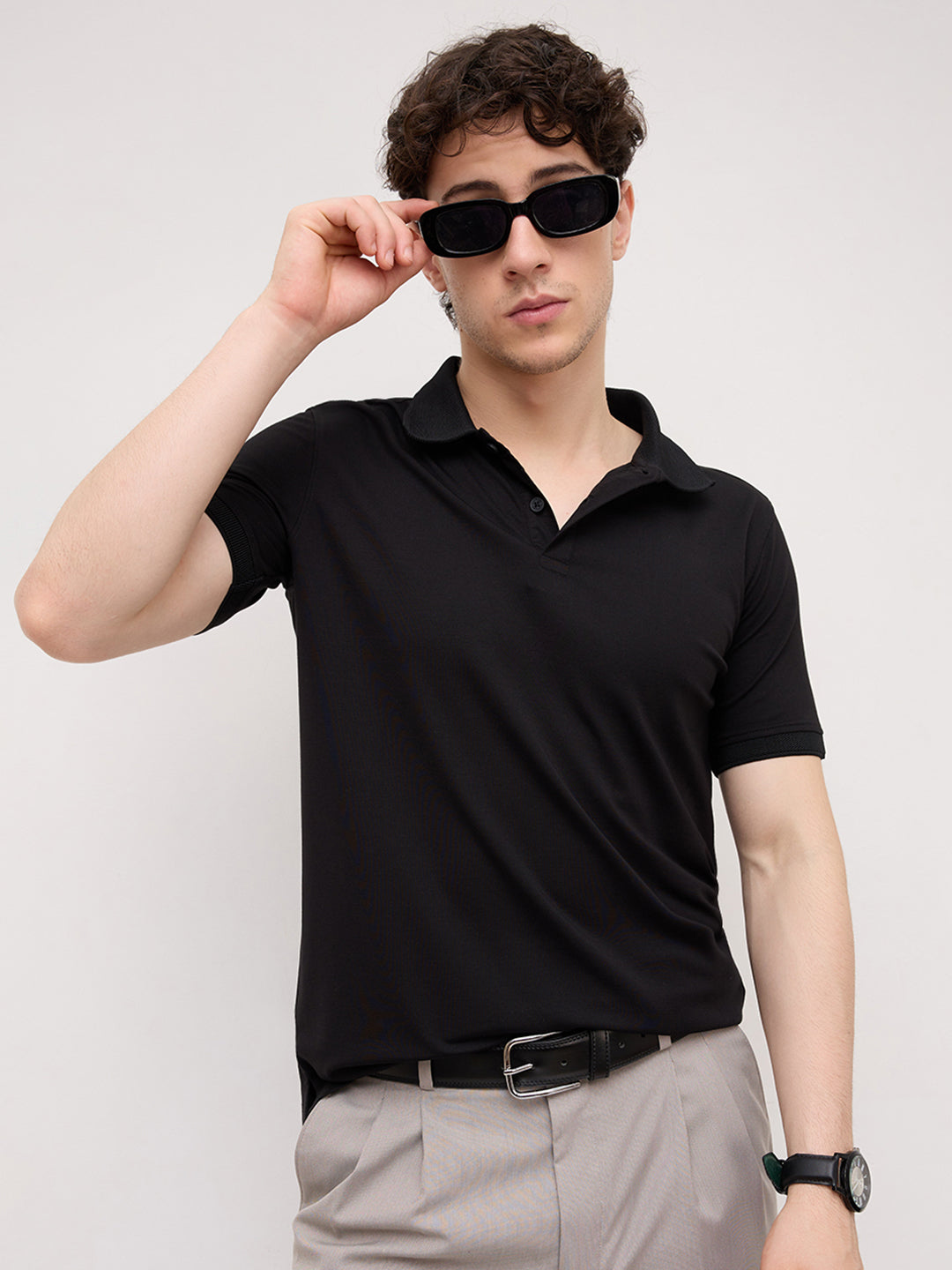 Timeless Black Honeycomb Polo Knit T-Shirt