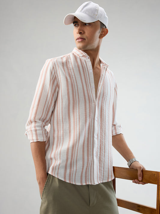 Dark Peach & White Vertical Striped Shirt